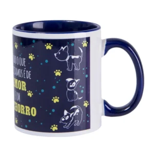 Caneca de Cerâmica Branca Cabo Colorido 325 ml
