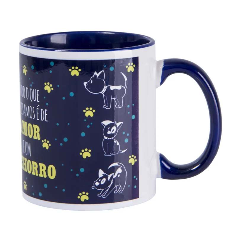 Caneca de Cerâmica Branca Cabo Colorido 325 ml